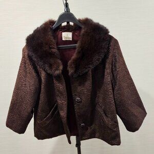 Vintage Styled by Winter Womens Dark Brown jacket with 3/4 Slv fur collar